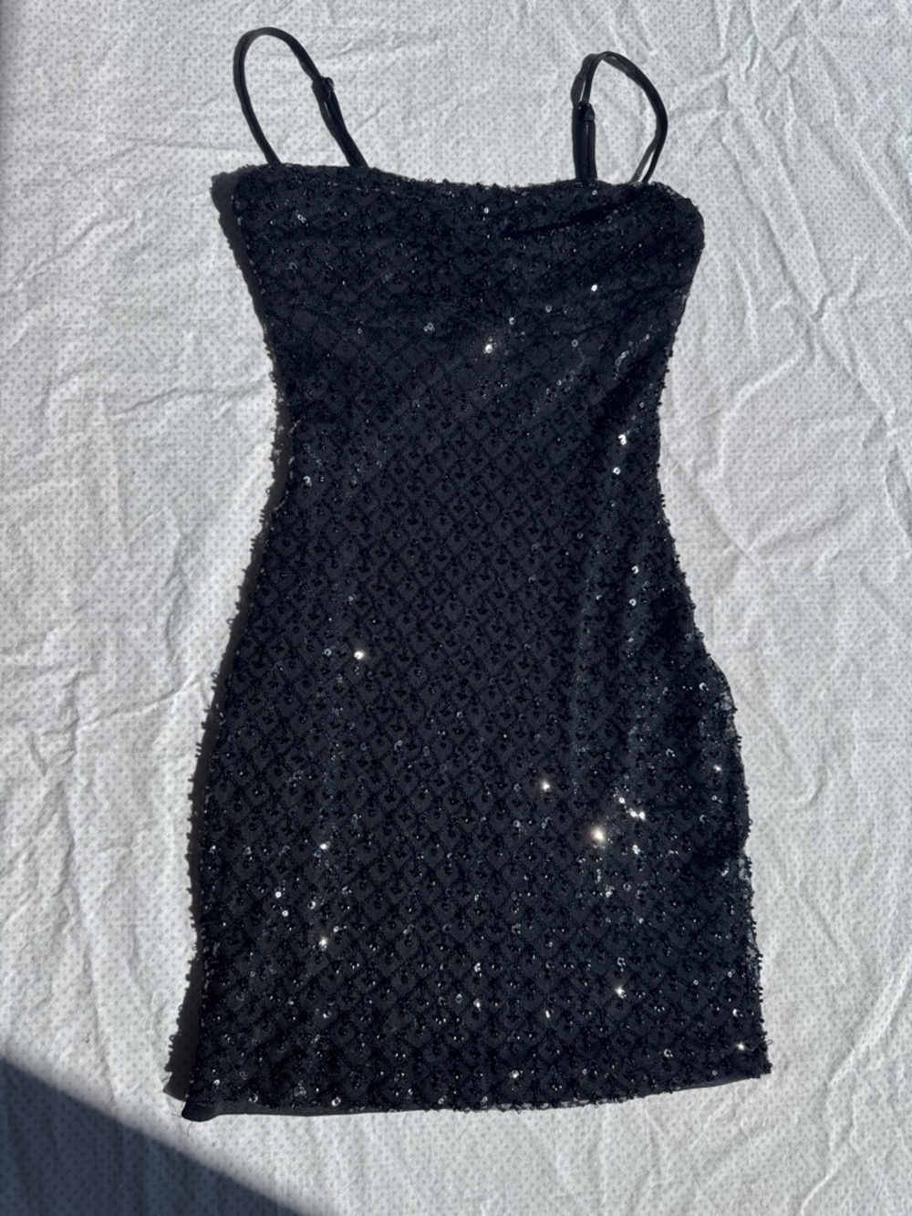Windsor Black Sequin Spaghetti Strap Mini Dress